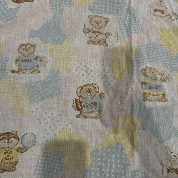 Vintage Baby Sheet Gopher Raccoon Koala Bear Shirt Tales Patchwork Blue - Picture 2 of 5